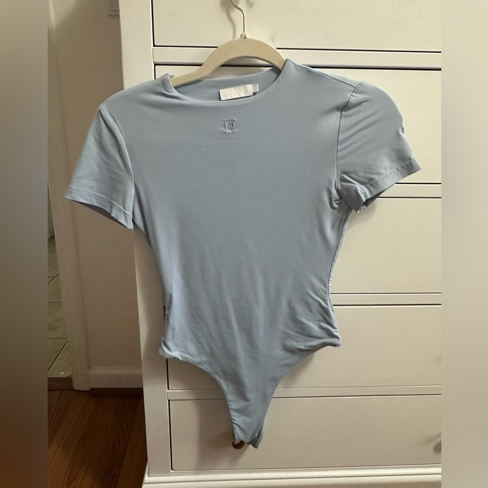 Meshki Blue Fitted Short Sleeve Bodysuit